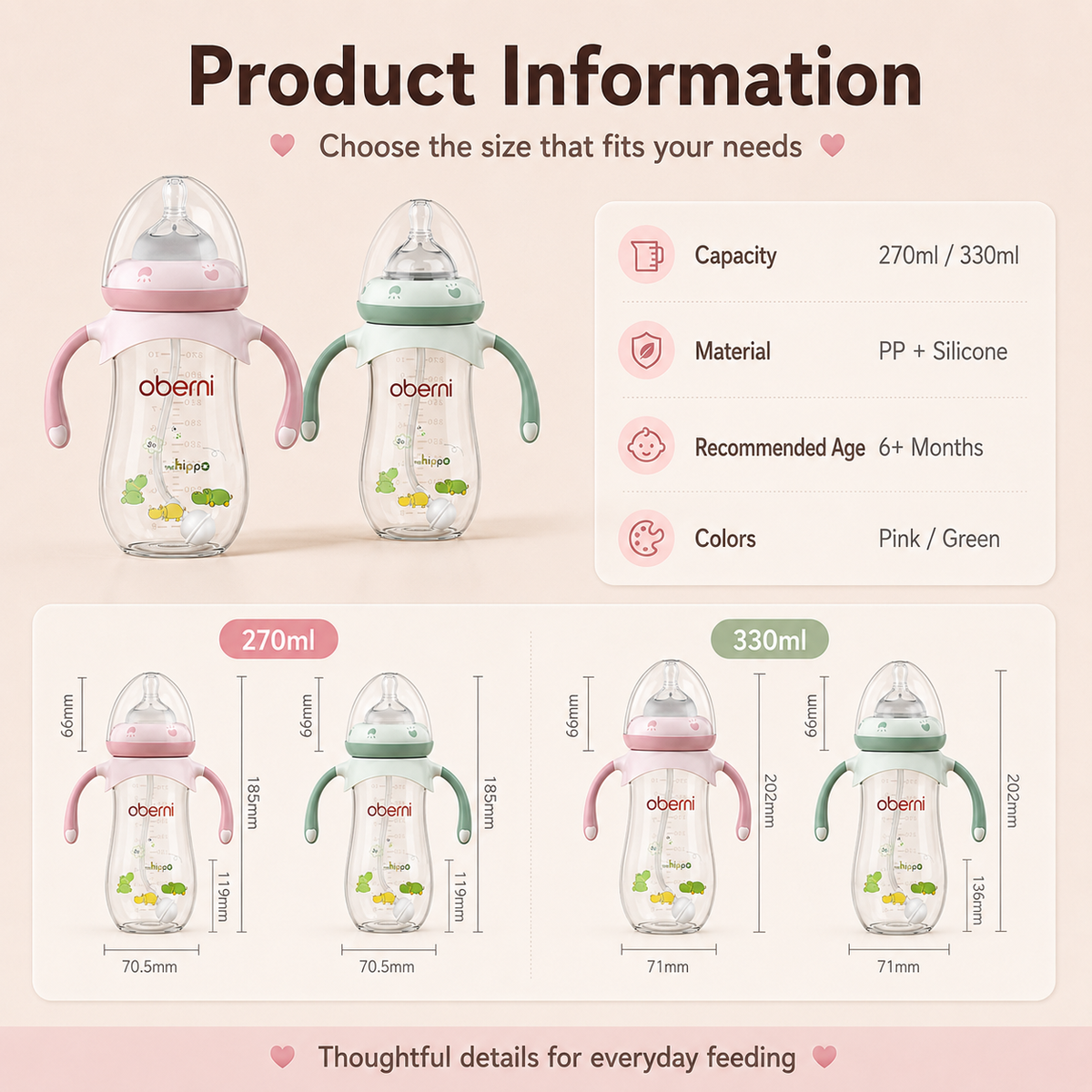 Baby Straw Feeding Bottle with 360° Weighted Ball, Anti-Colic Vent & Rotating Handles - 270ml/330ml 🍼